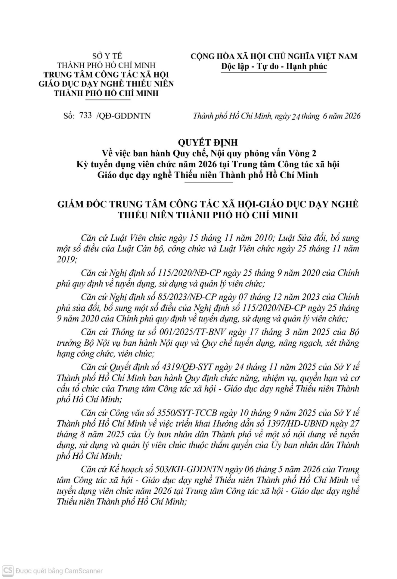 Quyết định ban hành quy chế, nội quy tuyển dụng và danh mục tài liệu.