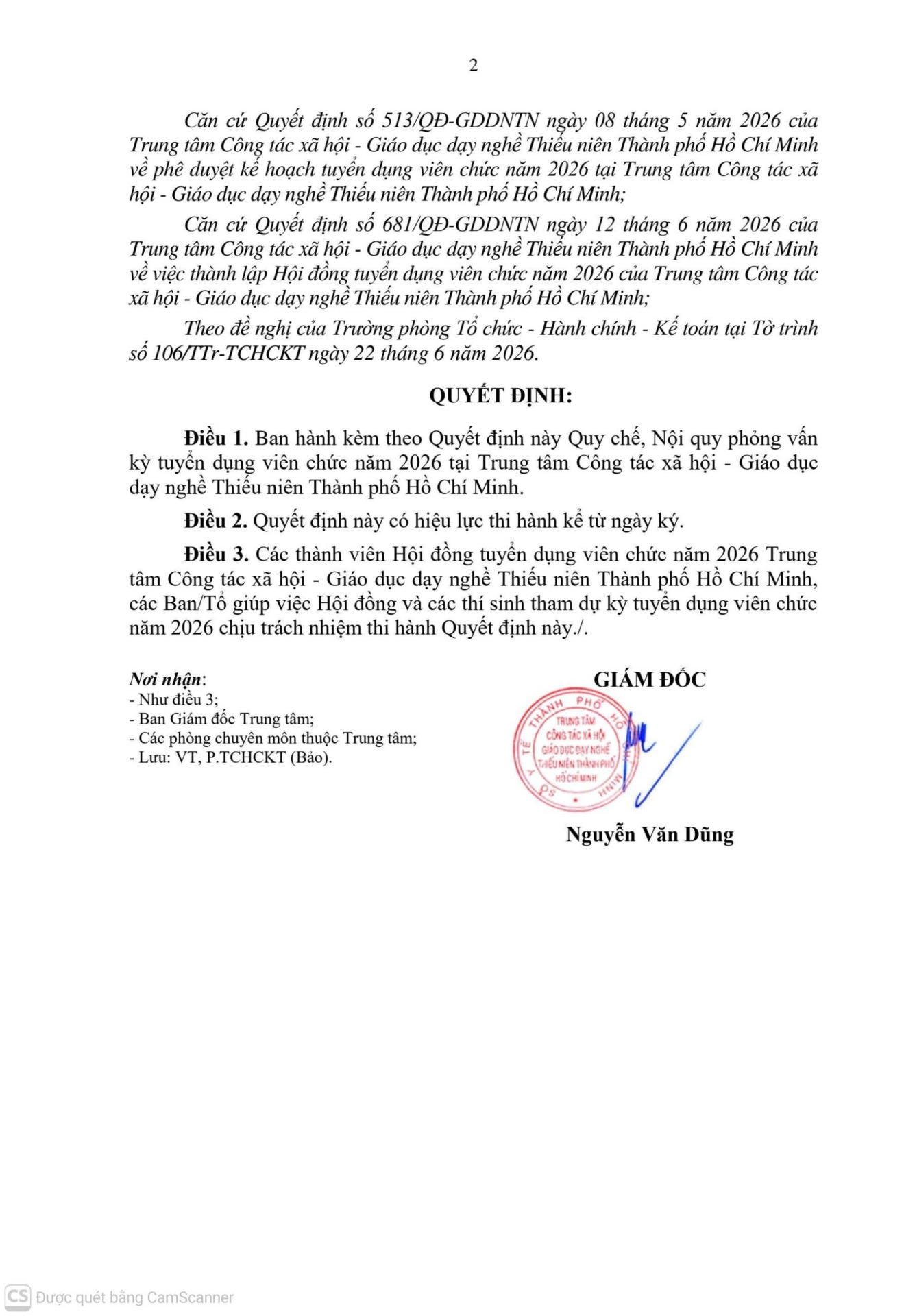 Quyết định ban hành quy chế, nội quy tuyển dụng và danh mục tài liệu.
