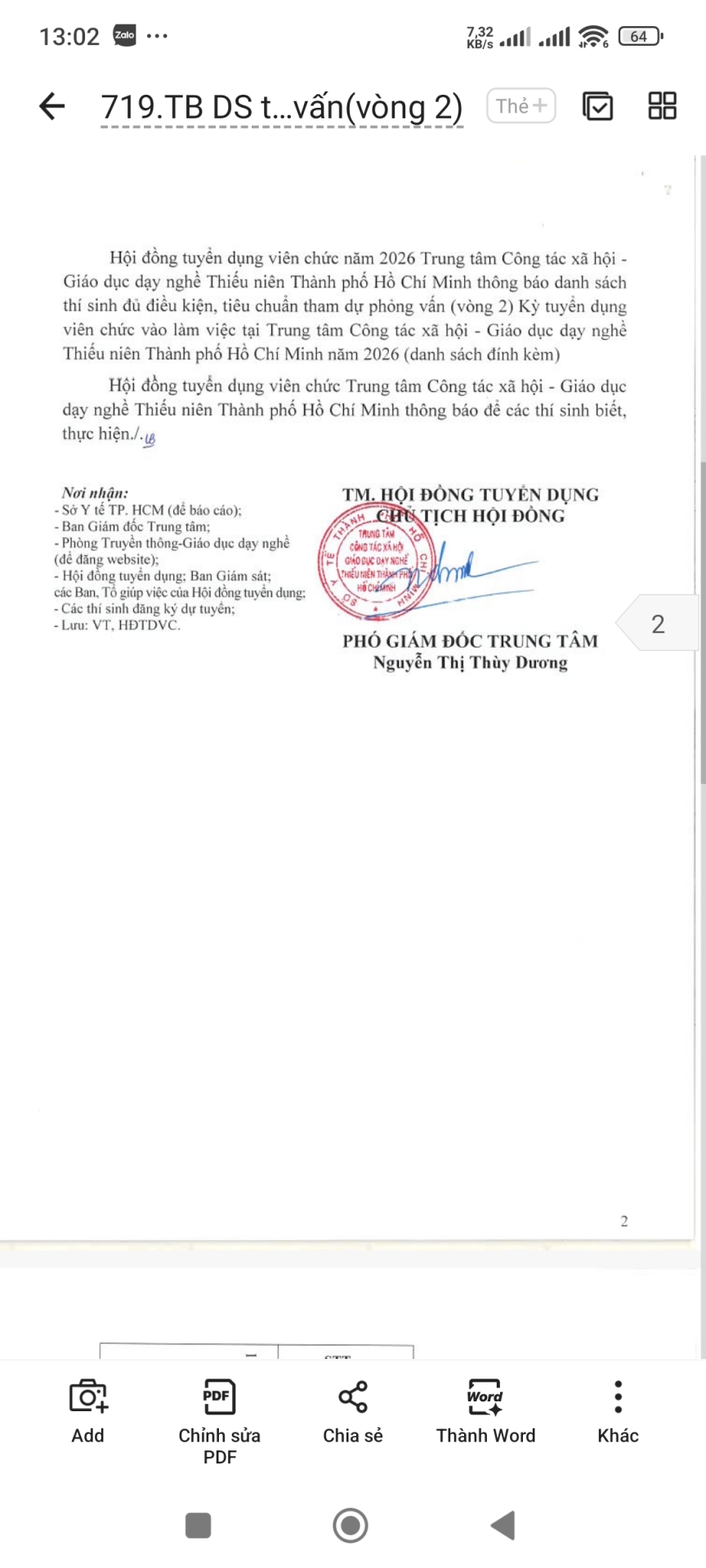Thông báo danh sách thí sinh đủ điều kiện, tiêu chuẩn tham dự phỏng vấn (vòng 2)-Kỳ tuyển dụng viên chức vào làm việc tại Trung tâm Công tác xã hội - Giáo dục dạy nghề Thiếu niên Thành phố Hồ Chí Minh năm 2026.