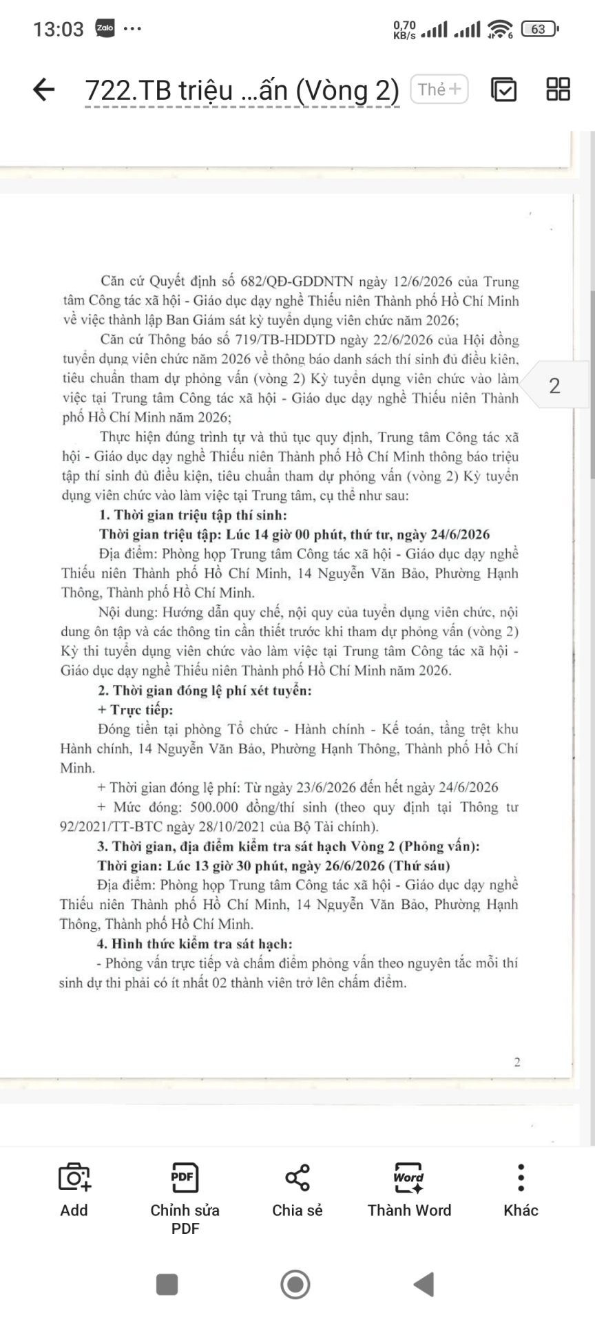Thông báo triệu tập thí sinh tham gia phổ biến nội dung phỏng vấn (Vòng 2)-Kỳ tuyển dụng viên chức vào làm việc tại Trung tâm năm 2026.