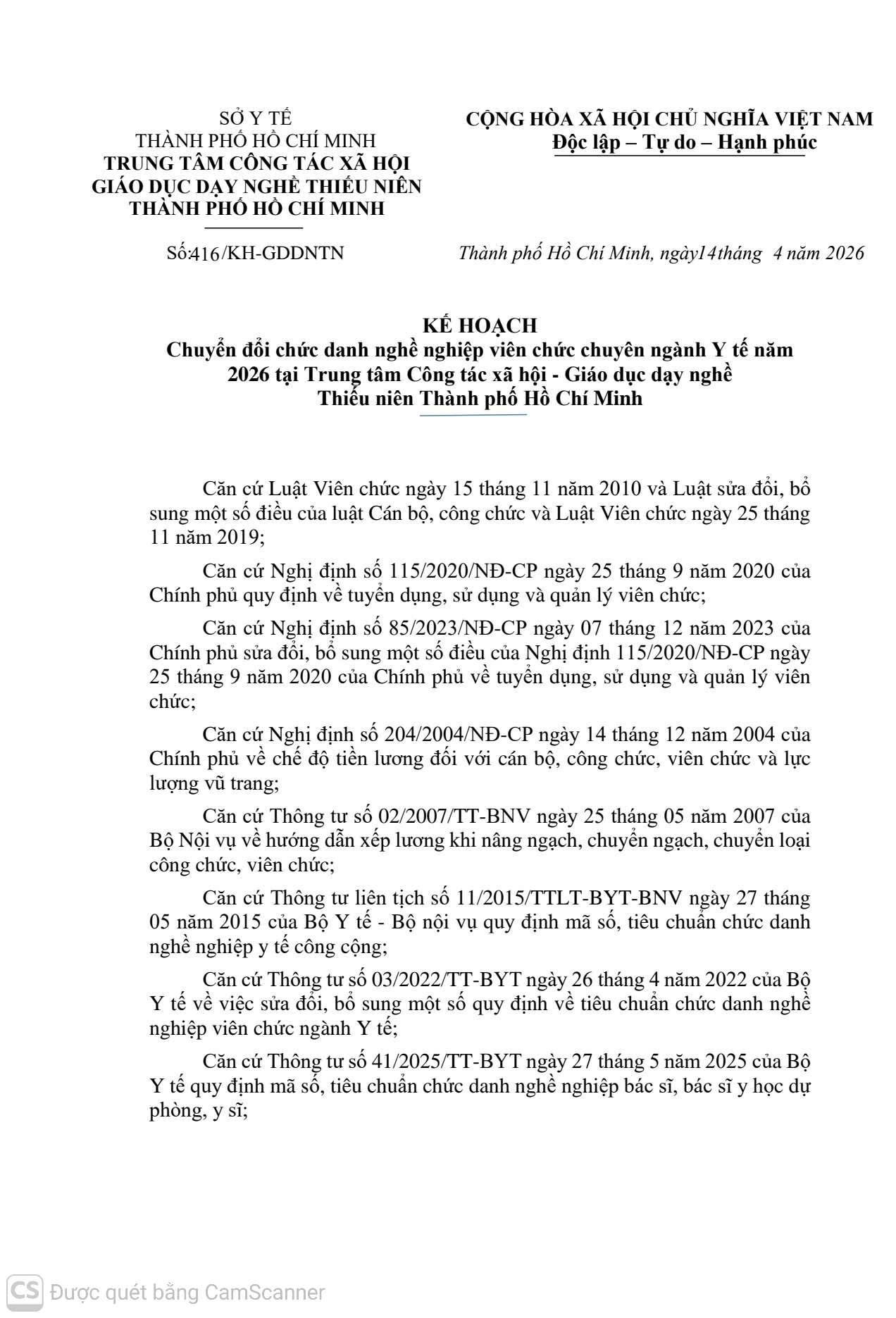 THÔNG BÁO CHUYỂN ĐỔI CHỨC DANH NGHỀ NGHIỆP